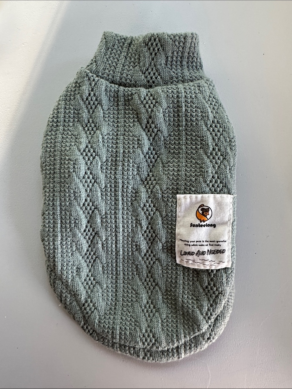 Sage Light Green Cable Knit Dog Sweater - Cozy Pet Pullover for Small, Mini Dog